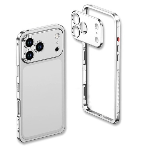 iPhone 17 Pro Max Ultra-Thin Alloy Metal Frame Shockproof Phone Case with  Lens Frame - Silver