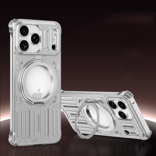 iPhone 17 Pro Mech Series Cooling Rotating Holder Metal Frameless Phone Case - Silver