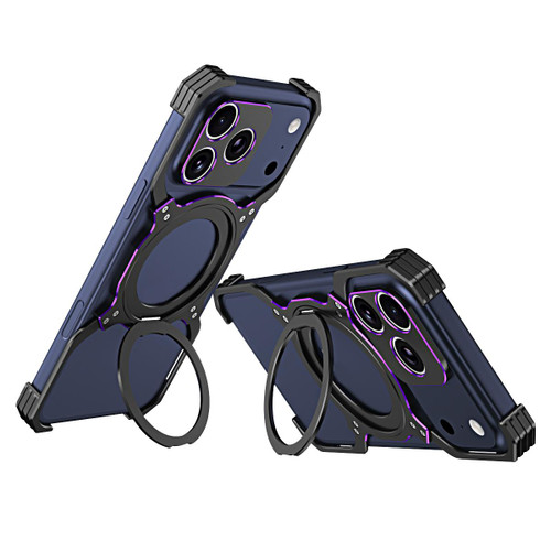 iPhone 17 Pro Mechanical Arm Borderless MagSafe Holder Metal Phone Case - Black Purple