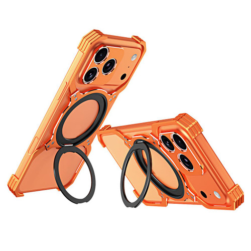 iPhone 17 Pro Mechanical Arm Borderless MagSafe Holder Metal Phone Case - Orange Silver