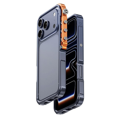 iPhone 17 Pro Mechanical Armor Creative Metal Frame Aluminum Alloy Phone Case - Blue