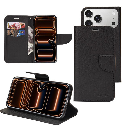 iPhone 17 Pro Mercury Contrast Color Splicing Leather Phone Case - Black