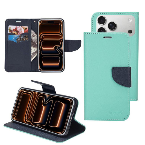iPhone 17 Pro Mercury Contrast Color Splicing Leather Phone Case - Mint Color