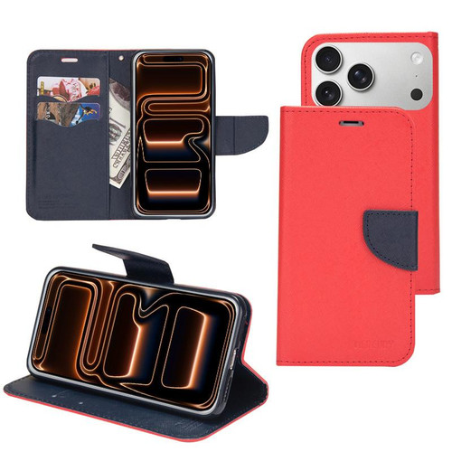 iPhone 17 Pro Mercury Contrast Color Splicing Leather Phone Case - Red