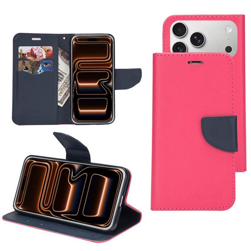 iPhone 17 Pro Mercury Contrast Color Splicing Leather Phone Case - Rose Red