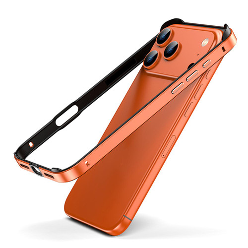 iPhone 17 Pro Metal Hybrid Silicone Four-Corner Shockproof Cooling Phone Frame Case - Black vinyl + Orange