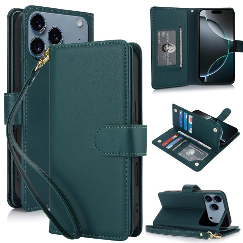 iPhone 17 Pro Multi-Card Wallet RFID Leather Phone Case - Green