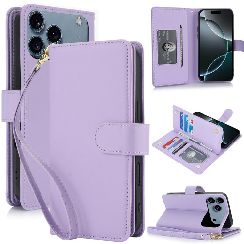 iPhone 17 Pro Multi-Card Wallet RFID Leather Phone Case - Light Purple