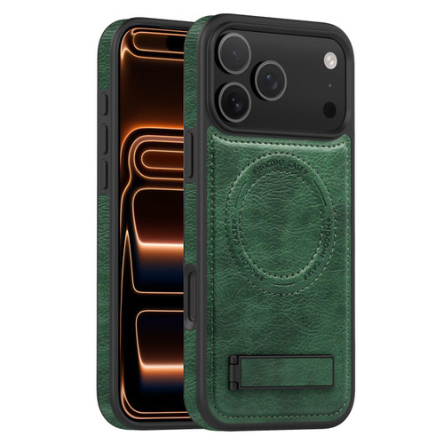iPhone 17 Pro Multi-function Holder MagSafe PU Phone Case - Dark Green