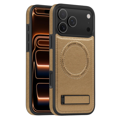 iPhone 17 Pro Multi-function Holder MagSafe PU Phone Case - Desert Gold