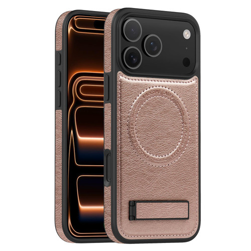 iPhone 17 Pro Multi-function Holder MagSafe PU Phone Case - Rose Gold