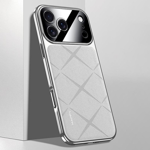 iPhone 17 Pro Plain Leather PC Phone Case - White