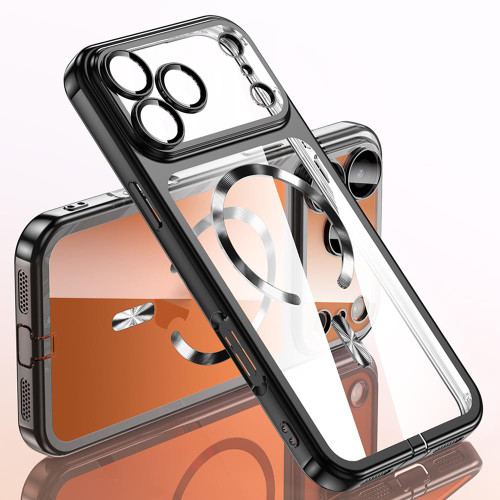 iPhone 17 Pro Plating Paint TPU MagSafe Phone Case with Dust Plug & Lens Film - Black