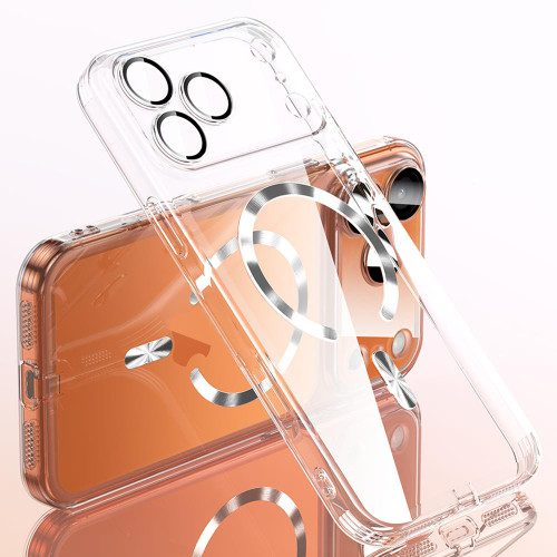 iPhone 17 Pro Plating Paint TPU MagSafe Phone Case with Dust Plug & Lens Film - Transparent