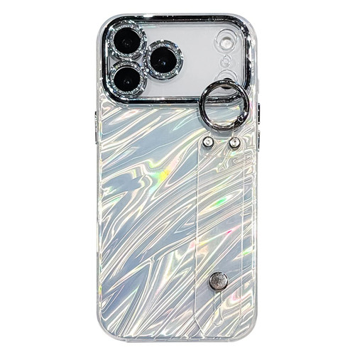 iPhone 17 Pro Plating Ripples Texture Wristband Holder TPU Phone Case with Lens Film - Silver