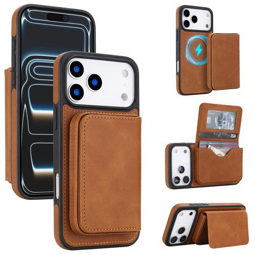 iPhone 17 Pro Retro Faux Leather Detachable Magnetic Wallet Bag RFID Blocking Phone Case - Brown