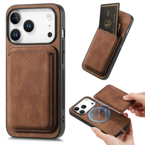 iPhone 17 Pro Retro Leather Card Bag Magnetic Phone Case - Brown