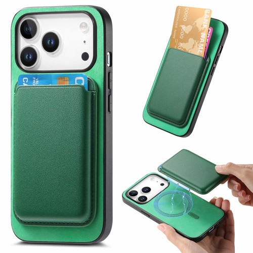 iPhone 17 Pro Retro Magsafe Card Bag PU Back Cover Phone Case - Green