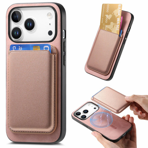 iPhone 17 Pro Retro Magsafe Card Bag PU Back Cover Phone Case - Pink