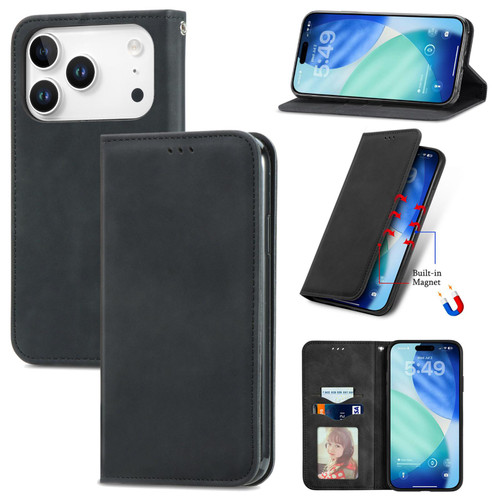 iPhone 17 Pro Retro Skin Feel Magnetic Flip Leather Phone Case - Black