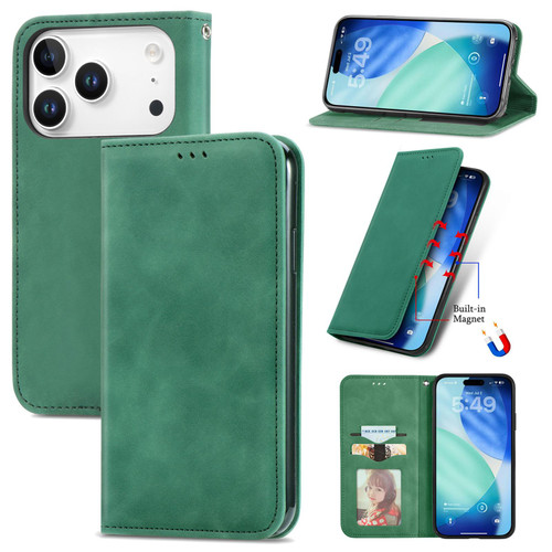iPhone 17 Pro Retro Skin Feel Magnetic Flip Leather Phone Case - Green