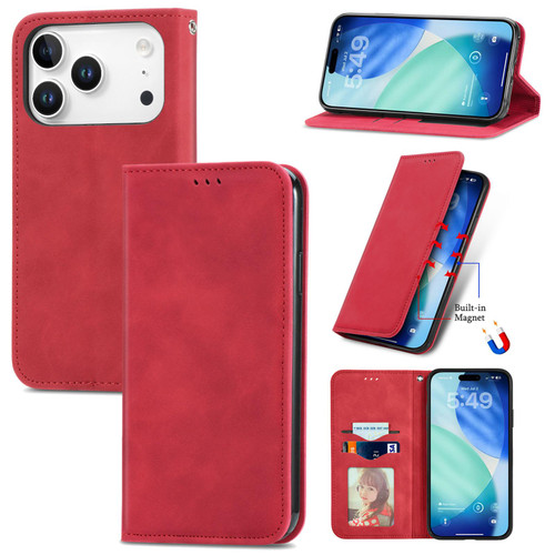 iPhone 17 Pro Retro Skin Feel Magnetic Flip Leather Phone Case - Red