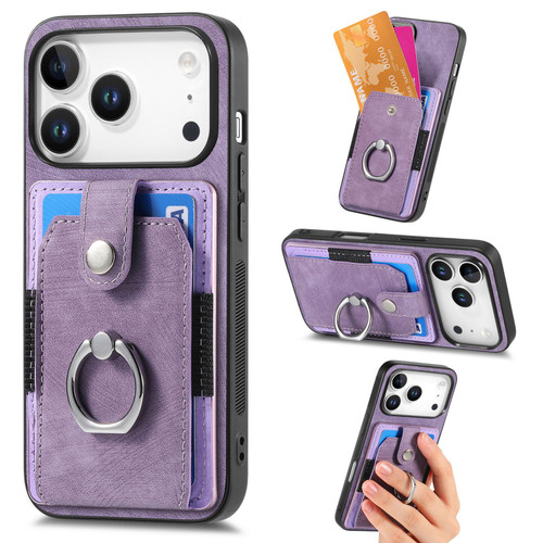 iPhone 17 Pro Retro Skin-feel Ring Card Wallet Phone Case - Purple