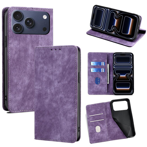 iPhone 17 Pro RFID Anti-theft Brush Magnetic Leather Phone Case - Purple