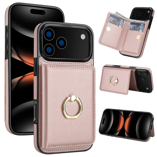 iPhone 17 Pro RFID Anti-theft Card Ring Holder Phone Case - Rose Gold
