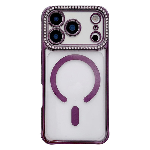 iPhone 17 Pro Rhinestone Clear Acrylic Electroplated Magnetic Phone Case - Purple