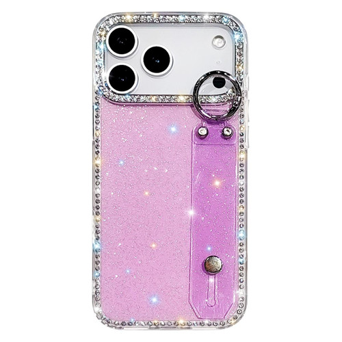 iPhone 17 Pro Rhinestone Glitter Wristband Holder Phone Case - Glitter Light Purple