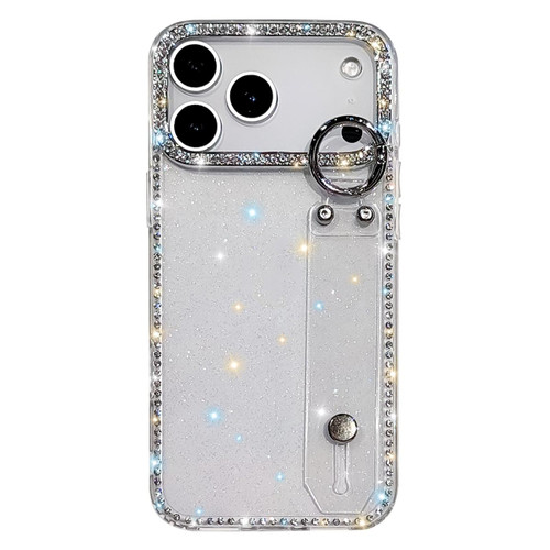 iPhone 17 Pro Rhinestone Glitter Wristband Holder Phone Case - Glitter Transparent