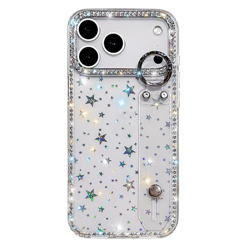iPhone 17 Pro Rhinestone Glitter Wristband Holder Phone Case - Stars Transparent
