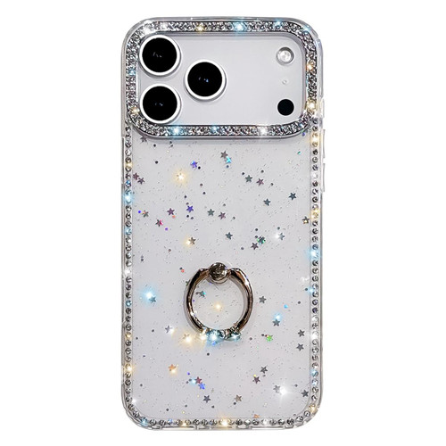 iPhone 17 Pro Rhinestone Ring Holder Dual-side IMD PC Hybrid TPU Phone Case - Glitter Stars