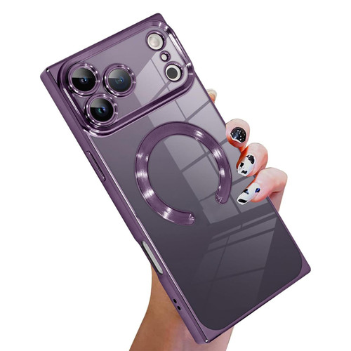iPhone 17 Pro Right Angle Square Electroplated CD Pattern TPU MagSafe Phone Case - Dark Purple