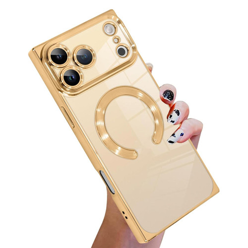 iPhone 17 Pro Right Angle Square Electroplated CD Pattern TPU MagSafe Phone Case - Gold