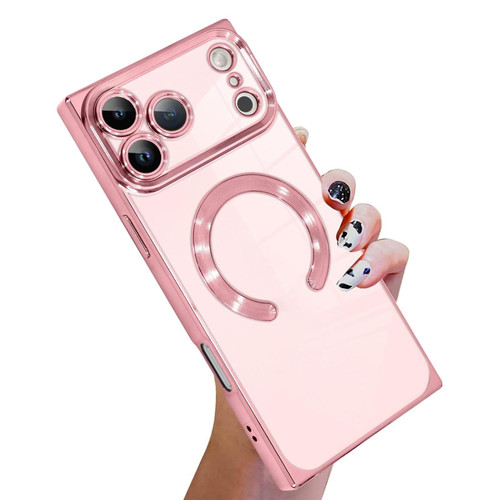 iPhone 17 Pro Right Angle Square Electroplated CD Pattern TPU MagSafe Phone Case - Pink