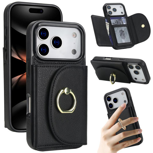 iPhone 17 Pro Ring Holder Card Bag Skin Feel Phone Case - Black