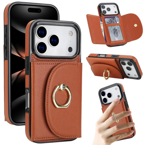 iPhone 17 Pro Ring Holder Card Bag Skin Feel Phone Case - Brown