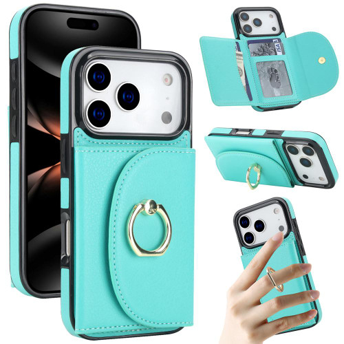 iPhone 17 Pro Ring Holder Card Bag Skin Feel Phone Case - Green