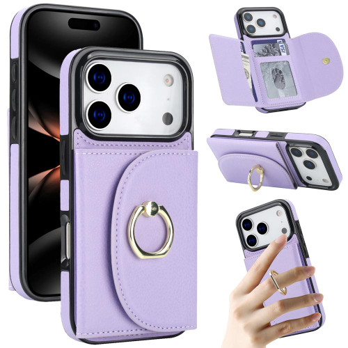 iPhone 17 Pro Ring Holder Card Bag Skin Feel Phone Case - Purple