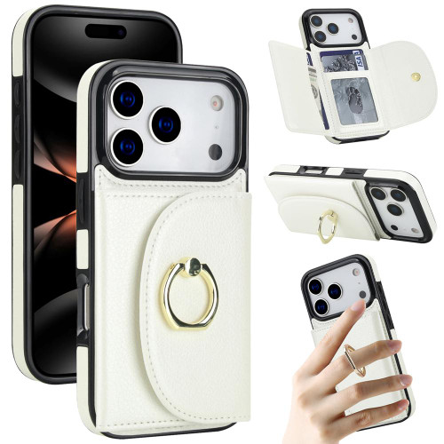 iPhone 17 Pro Ring Holder Card Bag Skin Feel Phone Case - White