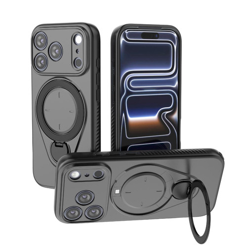 iPhone 17 Pro Ring Shield MagSafe TPU Phone Case with 360 Degree Rotating Holder - Black