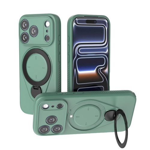 iPhone 17 Pro Ring Shield MagSafe TPU Phone Case with 360 Degree Rotating Holder - Green