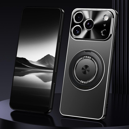 iPhone 17 Pro Rotating Holder Frosted Metal Phone Case - Black