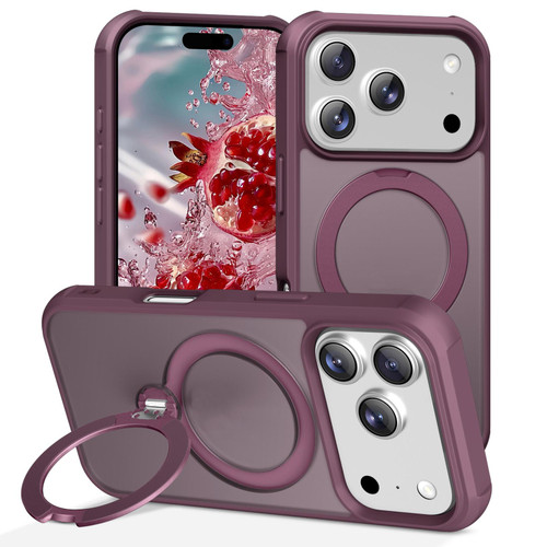 iPhone 17 Pro Rotating Pivot Bracket Magnetic Phone Case - Wine Red