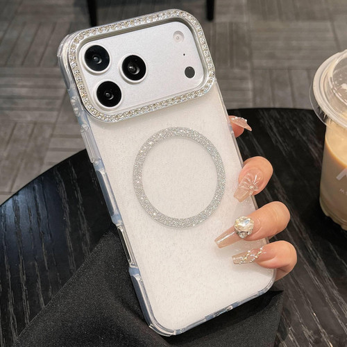 iPhone 17 Pro Rounded Edge Semi-transparent Glitter MagSafe Phone Case - White