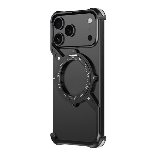 iPhone 17 Pro S Shaped 360 Holder Airbag Frameless MagSafe Metal Phone Case - Black