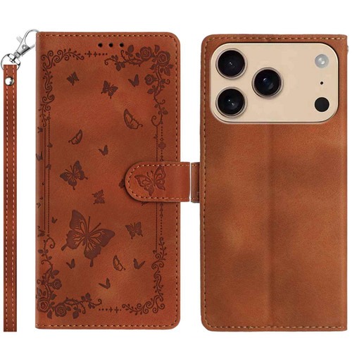 iPhone 17 Pro Secret Garden Butterfly Pattern Leather Phone Case - Brown
