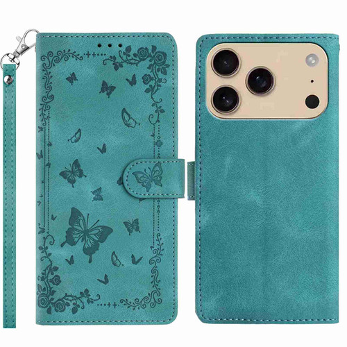iPhone 17 Pro Secret Garden Butterfly Pattern Leather Phone Case - Green